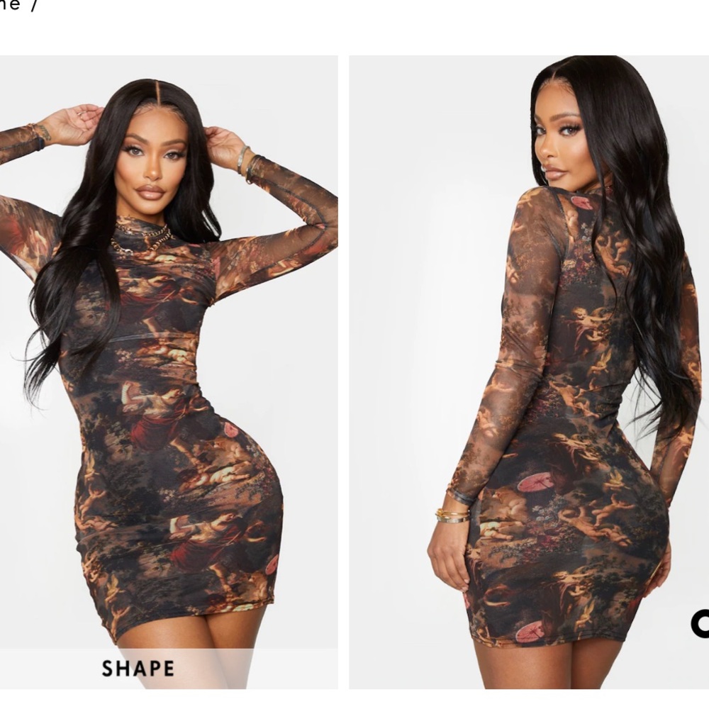 PrettyLittleThing Renaissance Print Dress
